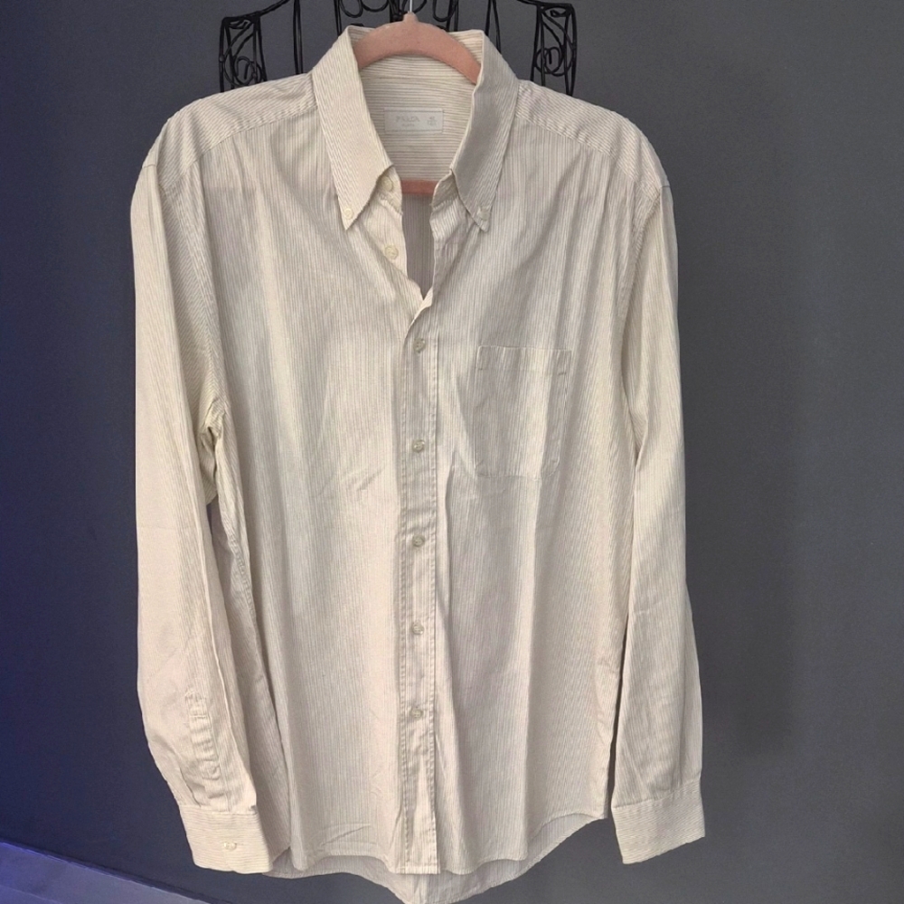 Prada Men's Cream Button-Up Shirt